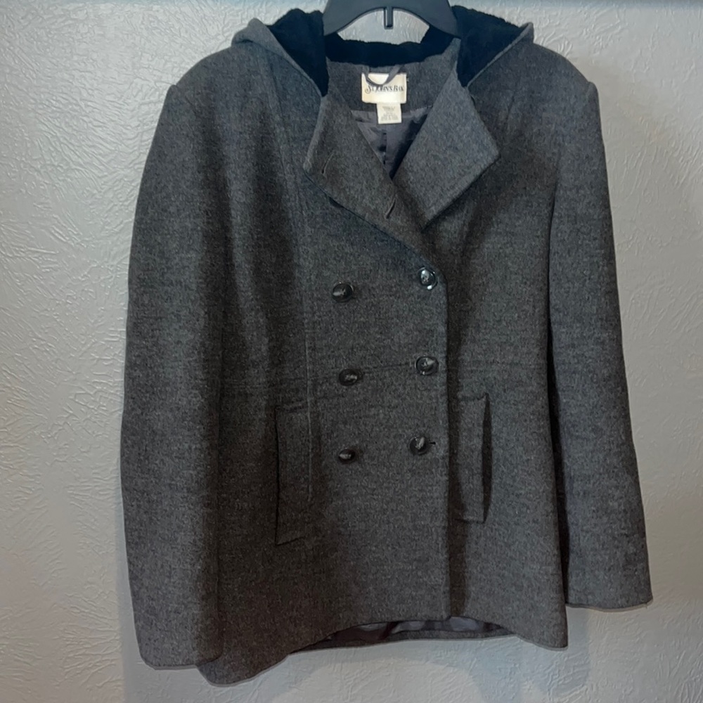 St. John’s Bay Womens Peacoat with Hood Dark Gray Size Small (4/6)